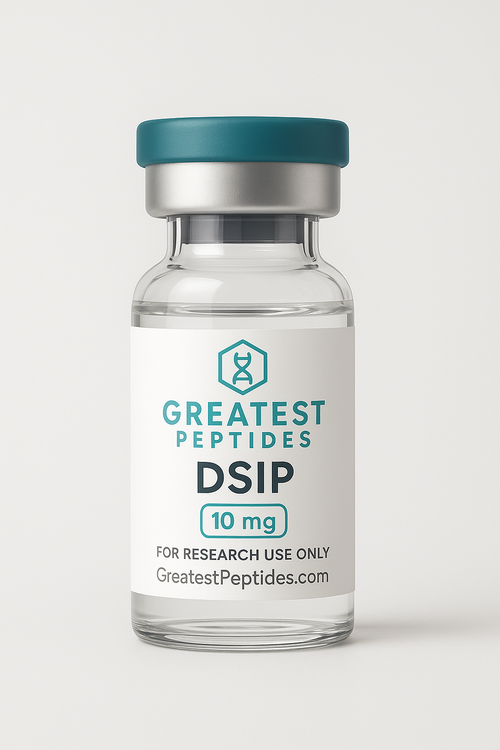 Vial labeled 'Greatest Peptides DSIP' on a white background