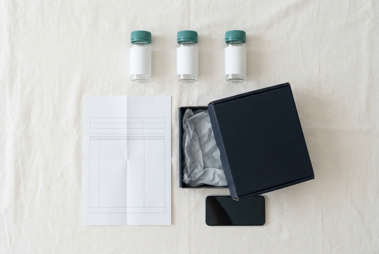 Greatest Peptides partner kit - research vials, lab report and shipping box